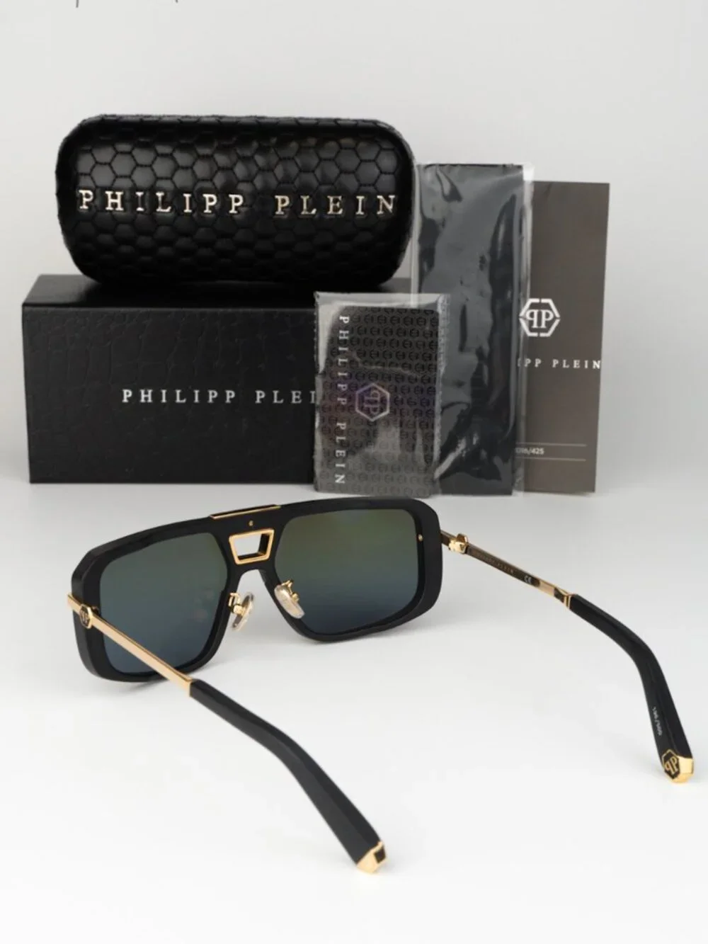 Philipp Plein Men Sunglasses Black Smoke Rainbow Mirror Pilot SPP008M 703V NEW